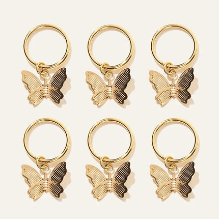 New 6Pcs Butterfly Star Pendant Hair Clip For Women Braid Trendy Metal Rings Western Style Accessories Girls Headdress Tocado
