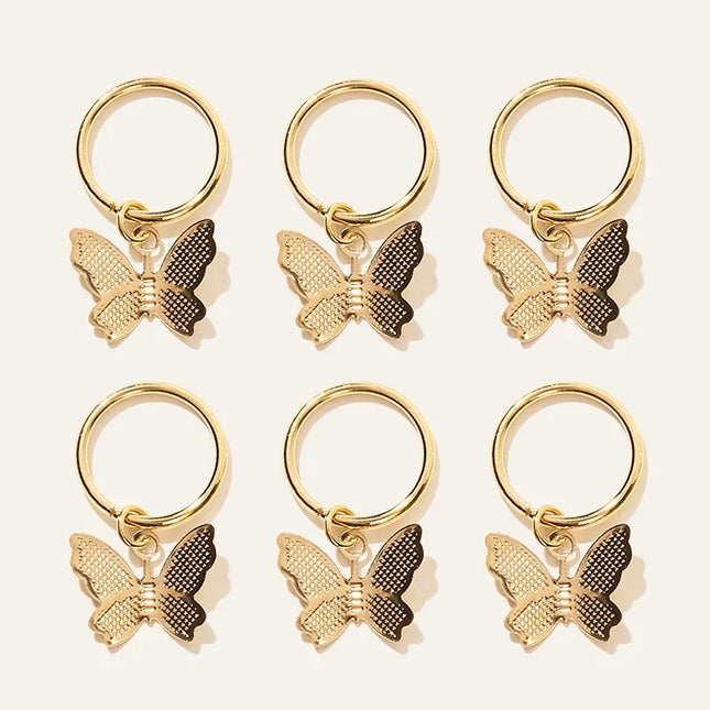 New 6Pcs Butterfly Star Pendant Hair Clip For Women Braid Trendy Metal Rings Western Style Accessories Girls Headdress Tocado