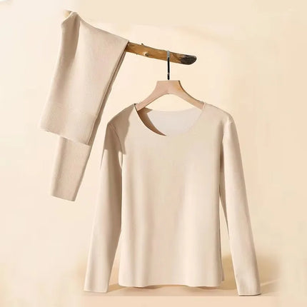 Women Thermal Underwear Winter Long Sleeve Bottoming Top Seamless Thick Double Layer Warm Lingerie Woman 2 Pcs Set Sleepwear/602