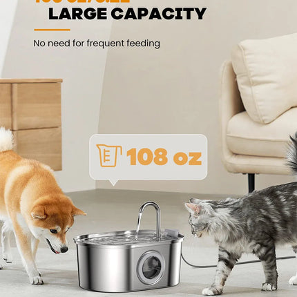 Stainless Steel Cat Automatic Drinking Fountain Dog Drinking Fountain Ultra-Quiet Pet Fountain With Window Cat Water Feeder