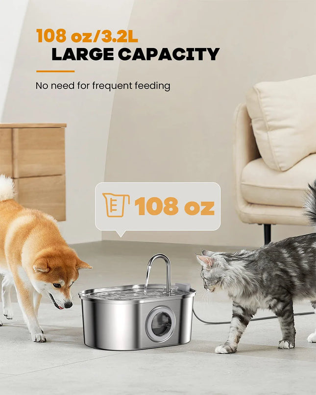 Stainless Steel Cat Automatic Drinking Fountain, Dog Drinking Fountain, Ultra-Quiet Pet Fountain With Window, Cat Water Feeder