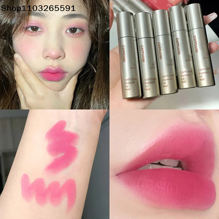 Cappuvini Mini Silver Tube Matte Velvet Lip Gloss – Waterproof, Non-Stick, Smudge-Proof, Long-Lasting Liquid Lipstick