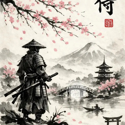Japanese Ink Painting Landscape Spring Cherry Blossoms Canvas Print Asian Style Wall Art Poster for Living Room Home Decor Gift
