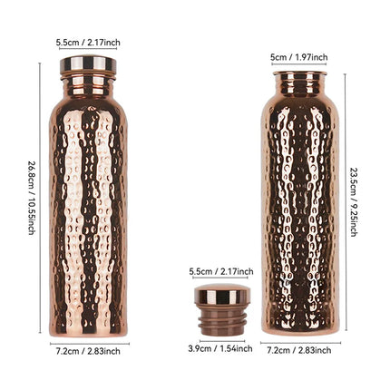 800ML Electroplated Copper Water Bottle One-Click Open Lid Anti-Slip Hammer Pattern Bottle Sports Water Bottle