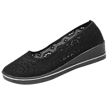 Women's Wedge Heel White Mesh Shoes Comfortable Non-slip Hollow Breathable All-match Work Beauty ShoesWhite Lace Hollow Breathab