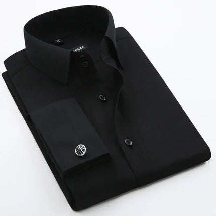 Men's French cufflink shirt long sleeved spring style multi-color collar high collar slim fit collar formal striped shirt