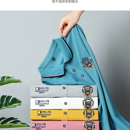 New Men's Long-sleeved Cotton Polo Shirt Fashion Embroidery Casual Bottom Pullover Shirts Tops Men's Clothing