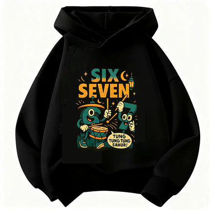 Funny Six Seven Italian Brainrot 67 Number Graphic Print Hoodie Boy/Girl Long Sleeved Kids Comfortable Sweatshirt