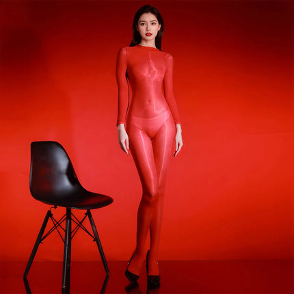 Sexy 5D Bodystocking Women's Oil Shiny Glossy Sheer Bodysuit Ultrathin Seamless Jumpsuit Lady Erotic Tights Clubwear Unitard