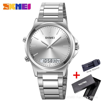 SKMEI 2120 Digital Quartz Watch for Men Waterproof Sport Dual Display Stainless Steel Mens Wristwatches Alarm Clock Reloj Hombre