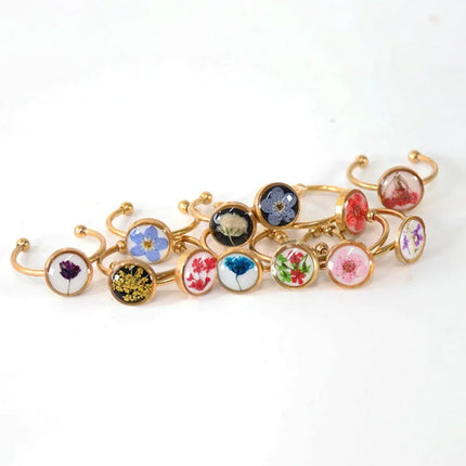 Wency Stainless Steel Dried Flower Round Rings For Women Eternal Flower Open Finger Ring Jewelry Wedding Band Gift Wholesale New
