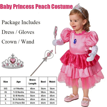 Baby Infant Pink Super Princess Girl Tutu Dress Halloween Costume Princess Peach Toddler Girl Costume Coslin