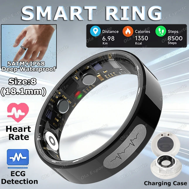 AI ECG Detection Smart Ring 2026 Blood Pressure Heart Rate Body Temperature Monitoring 5ATM Waterproof Multiple Sport Smart Ring