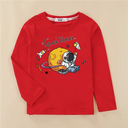 Baby Boys Astronaut Tops Fall Summer Cotton Clothing Kids Cartoon Spaceman T-shirt Children Casual Tees 3-14T