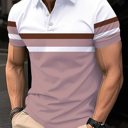 The 2025 summer new men's POLO shirt features a casual fashionable comfortable and breathable 3D striped pattern print