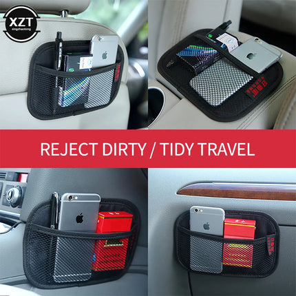 Car Storage Net Pocket Multi-use Leather Oxford Fabric Mesh Bag Auto Interior Phones Coins Cards Keys Organizer Stowing Tidying