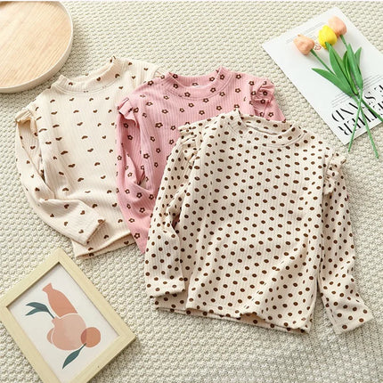 1pcs Autumn Winter Children's T-Shirts Baby Floral Print Tops Kids Round Neck Long Sleeve Base Shirt Girls Tshirts Clothes