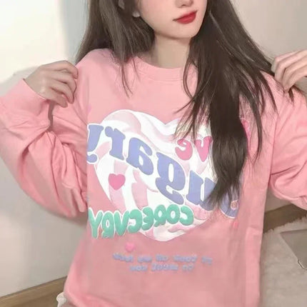 Oversized Crewneck Sweatshirt Women Spring Autumn New Thin Letter Print Hoodie Female Korean Style Loose Chic Long Sleeved Tops