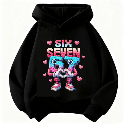 Funny Six Seven Italian Brainrot 67 Number Graphic Print Hoodie Boy/Girl Long Sleeved Kids Comfortable Sweatshirt