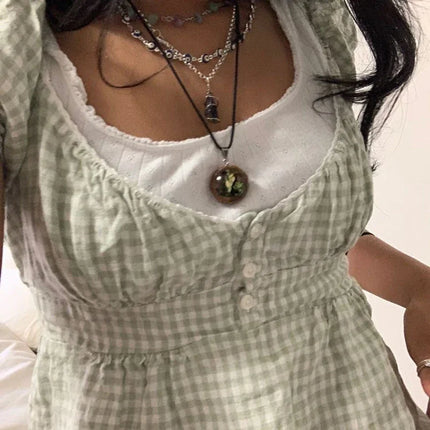 Y2K Aesthetic Fairy Vintage T-shirt Kawaii Grunge Lace Crop Top Square Collar Short Sleeve Sweet Girl Milkmaid Tee Women Clothes