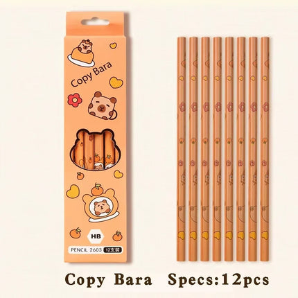 12pcs Kawaii Capybara Pencils Sketching Drawing Pencil With Eraser Unpointed For School Office Students Stationery Supply Pencil