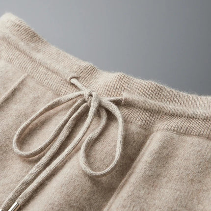 Autumn and Winter Thickened High Waisted 100% Merino Wool Men's Pants Small Leg Pants Casual Business Knitted Sweatpants Warm