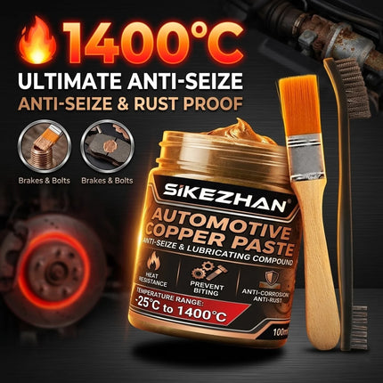 SIKEZHAN High-Temp Copper Grease 1400°C, Anti-Seize Lubricant for Car Brakes,Exhaust,Spark Plugs & Bolts with Applicator Brushes