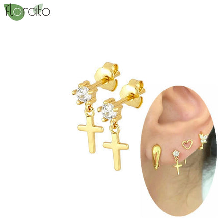 925 Silver Needle Fashion Heart Gold Color Stud Earrings for Women Exquisite Zircon Small Earrings Luxury Ear Piercing Jewelry
