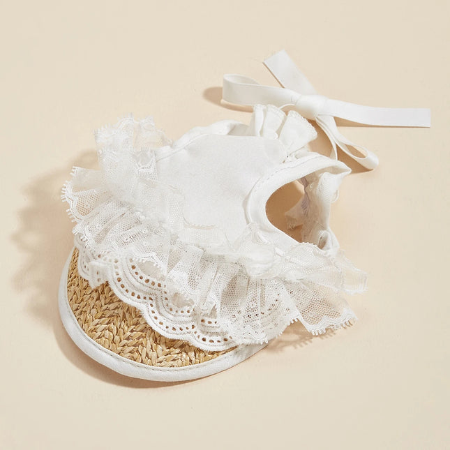 Summer Pet Sunshade Hat Adjustable Elastic Hat Fashionable and Versatile Lace Bow Dog Cat Hat