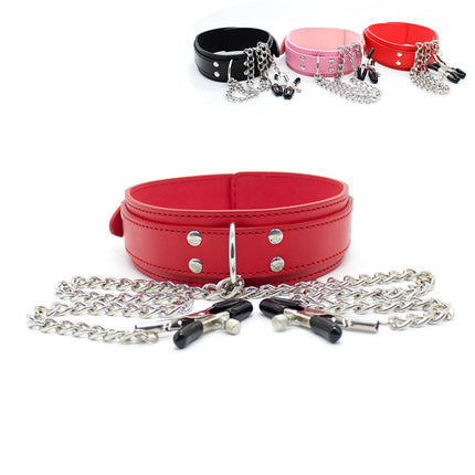 Sexy Leather Choker Collar With Nipple Clamp Breast Clip Chain SM Bondage Couple SM Sex Toys For Woman Erotic Tools Adult Games