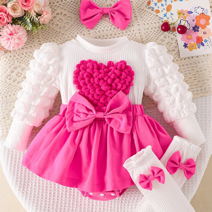 0-18M Baby Strawberry Bodysuit Dresses For Girls Long Sleeve Red Romper Newborns Onesies With Baby Socks Headband Clothing
