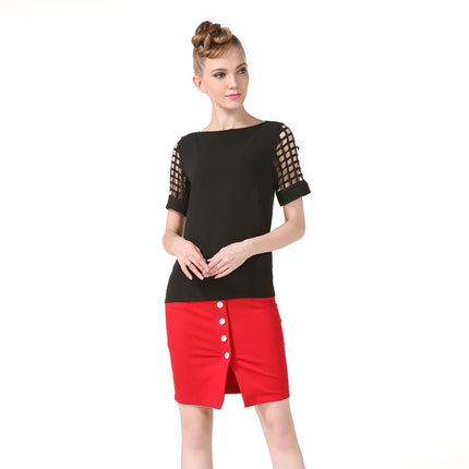 Summer Fashion Women Blouses & Shirts Hollow Out Sleeve Slash Neck Chiffon Blouse Plus Size 5XL