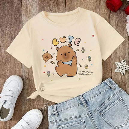 funny 90s Capybara Tshirt Kids Children T-Shirt capibara Cartoons Clothes Kid Girl Boy Capybaras T Shirt Baby Casual Top Clothes