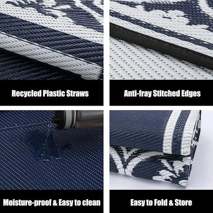 Double-Sided Outdoor Waterproof Reversible Mats Plastic Straw Patio Rugs Double Layer Woven Carpet PP Material Family Picnic Mat