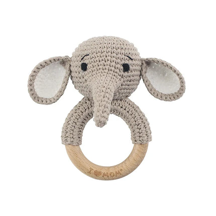 Amigurumi Cartoon Animal Baby Rattle Cute Wooden Ring Handhold Newborn Rattle Toys Handmade Pacifier Clips Kids Educational Toys