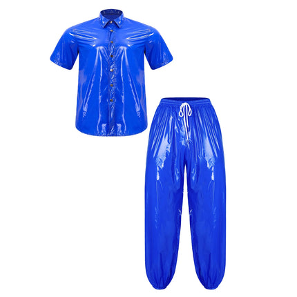 Men Glossy Waterproof Shirt Pants Raincoat Windbreaker for Camping Fishing Hiking Cycling Climbing Yoga Sauna Hip Hop Dance