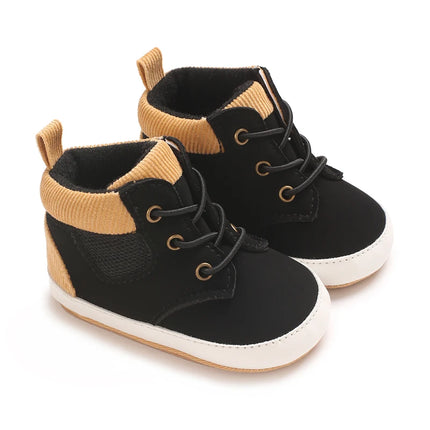 High-Top New 0-18M Baby and Children's Shoes Fashionable and Sporty PU Soft Rubber Sole First Walking Casual Sports Shoes