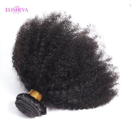 ELISHEVA Raw Indian  Human Hair Weave Bundles 1/3/4 Bundle Deal Afro Kinky Curly Bundles Natural /Jet Black Remy Wavy Extensions