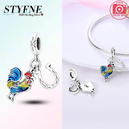925 Silver Animal Series Snail Lamb Fox Chicken Duck Beaded Pendants Fit Bracelets Necklaces Fine Jewelry Making Gifts