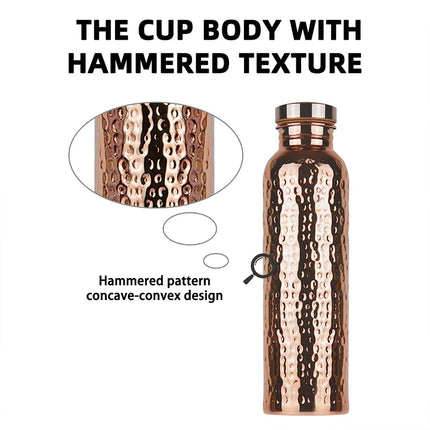800ML Electroplated Copper Water Bottle One-Click Open Lid Anti-Slip Hammer Pattern Bottle Sports Water Bottle