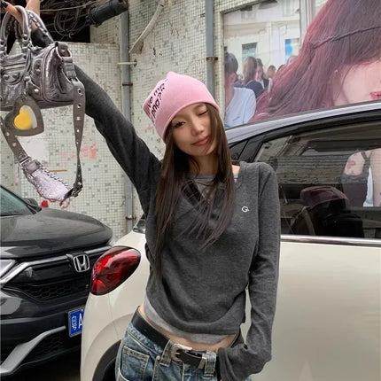 2024 Autumn Winter Long Sleeves Korean Fashion Style O-neck T-shirt for Women Fake Two-Piece T-shirts Ladies Top Tee Clothes