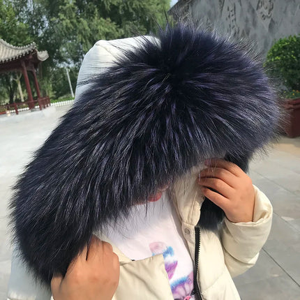 100% Real Fur Collar Luxury Warm Natural Raccoon Fur Scarf Women Genuine Fur Collar Scarves Large Fur Shawl Male Jacket Coat