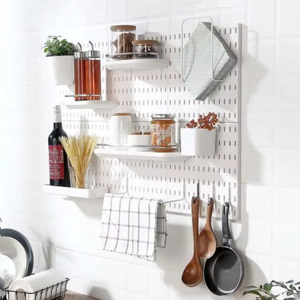 Wall-Mounted Storage Board with Hooks DIY Pegboard Space-Saving Storage Organizer Board for Kitchen Bedroom Bathroom Study Room
