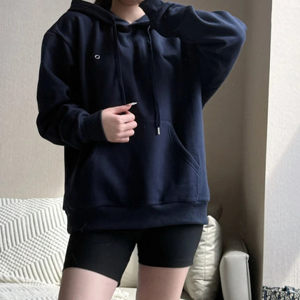 Women Casual Sports Drawstring Hoodie 2025 Autumn New Cotton Sweatshirt Fashion Classic Letter PulloverBlack Loose Hoodies