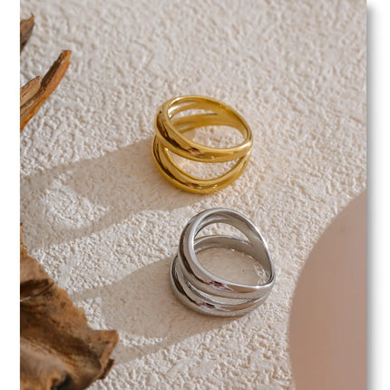 Yhpup 6789# Stainless Steel Metal Double Layer Geometric Cast High Quality Ring Water Resistant Texture Fashion Daily Jewelry
