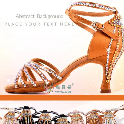 Latin Dance Shoes for Women Rumba Chacha Performance High Heel Diamond Shoes 33-41 Size Girl's Ballroom Waltz Competitoin Shoes