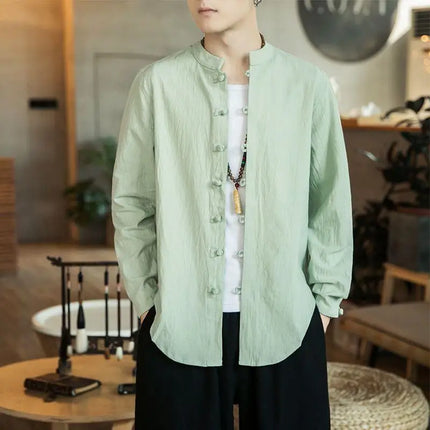 Versatile Loose-fit Long Sleeve Shirt Men's Casual Chinese Style Tang Suit Jacket Summer Lightweight Linen Top