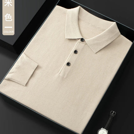 High quality worsted  spun collar wool sweater men's spring and autumn business polo sweater thin long sleeved knitted T-shirt