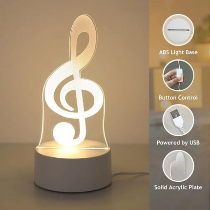 USB 3D note shaped night lights, musician collection lights, bedroom party and holiday decoration lights, friend gift lights.