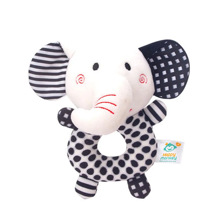 Happy Monkey Newborn Hand Rattle Baby Toy Bell Baby Black and White Toy Fox Elephant Rattle